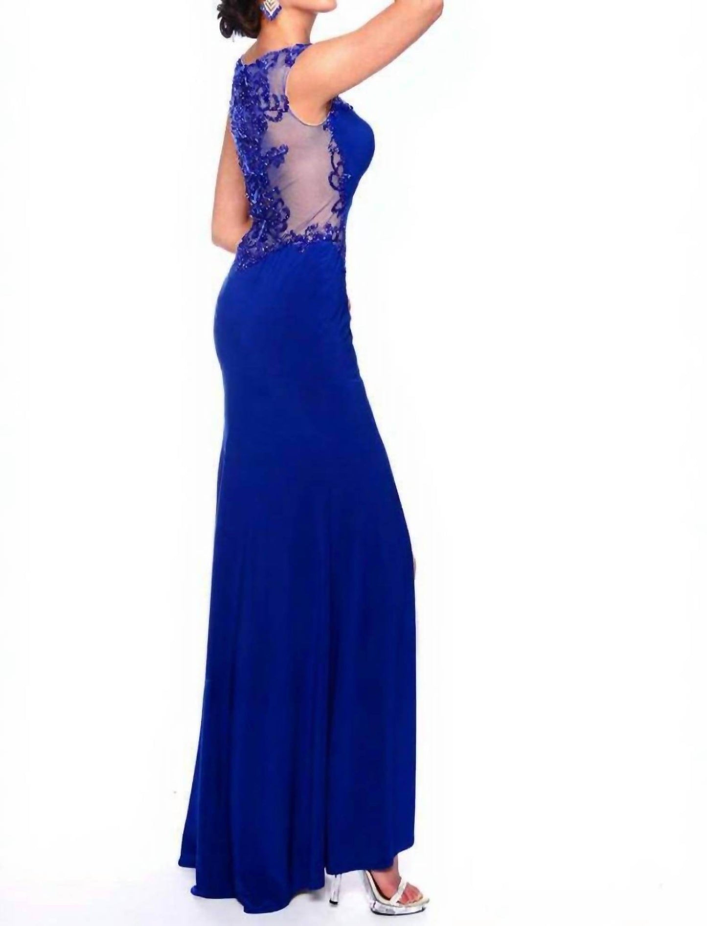 Sheer-paneled Evening Gown With Walking Slits