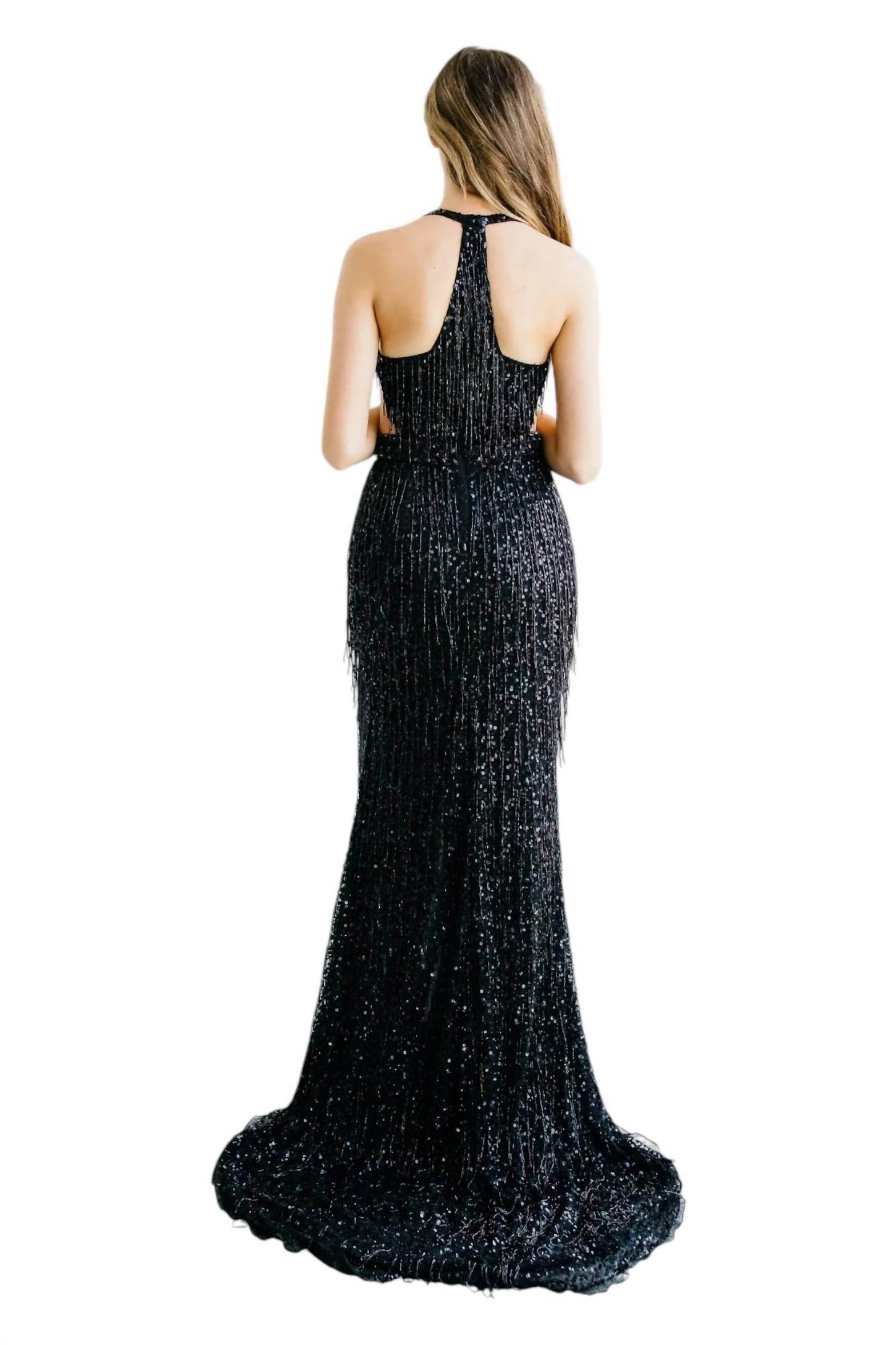 Deep V-neck Side Cut-out Prom Dress