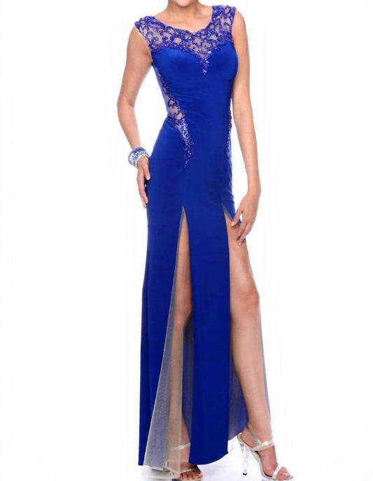 Sheer-paneled Evening Gown With Walking Slits