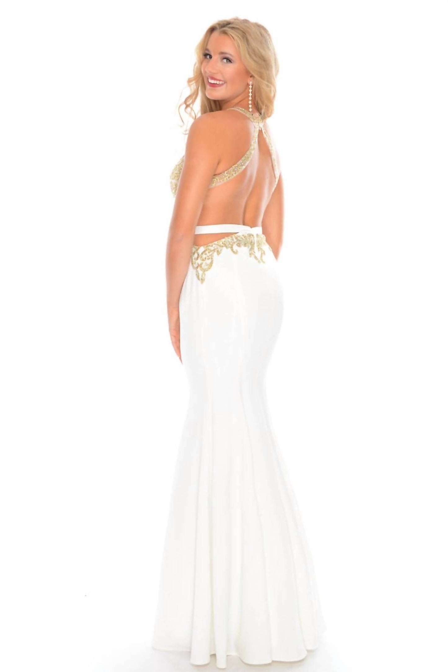 Beaded High Neck Evening Gown
