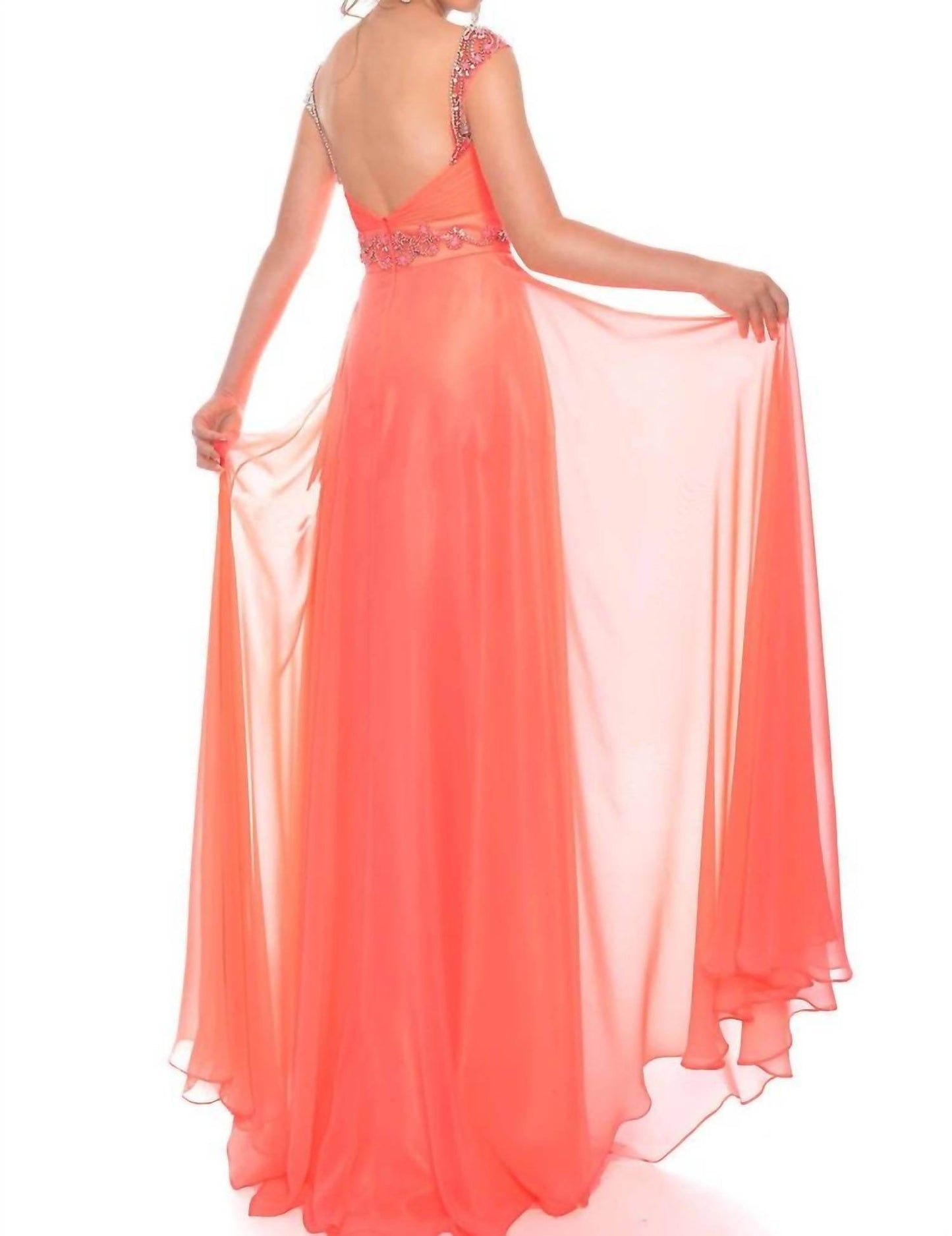 Hand Beaded Chiffon Illusion Prom Dress