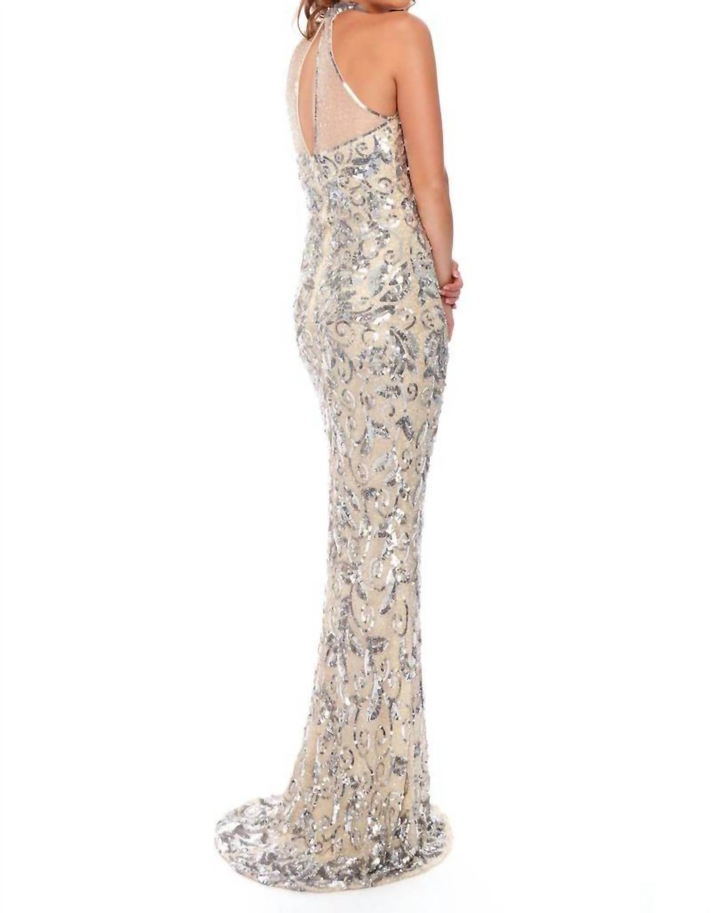 Halter Neck Illusion Sequin Evening Gown