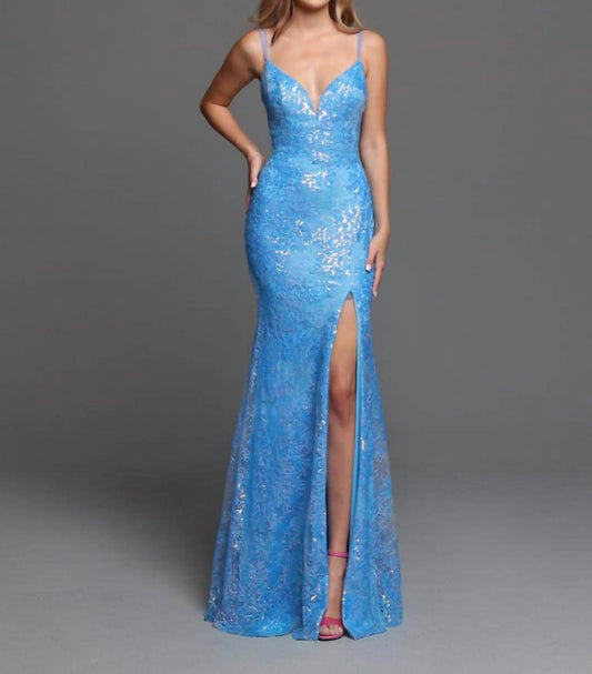 Patterned Sequin Fit & Flare Prom Dress